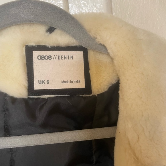 ASOS DESIGN denim aviator jacket with contrast fleece collar WASHED BLACK color - Picture 6 of 9